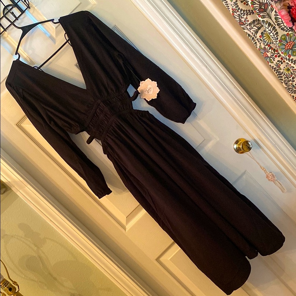Indulge Black Bishop Sleeve Wrap Dress V-Neck - Picture 3 of 13